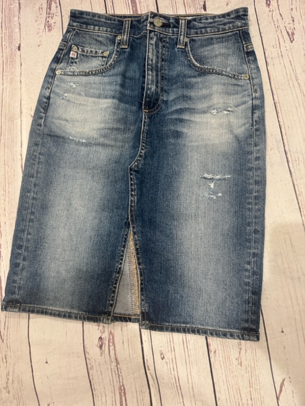 Ag Adriano Goldschmied Washed Blue Denim The Emery Skirt Size 27